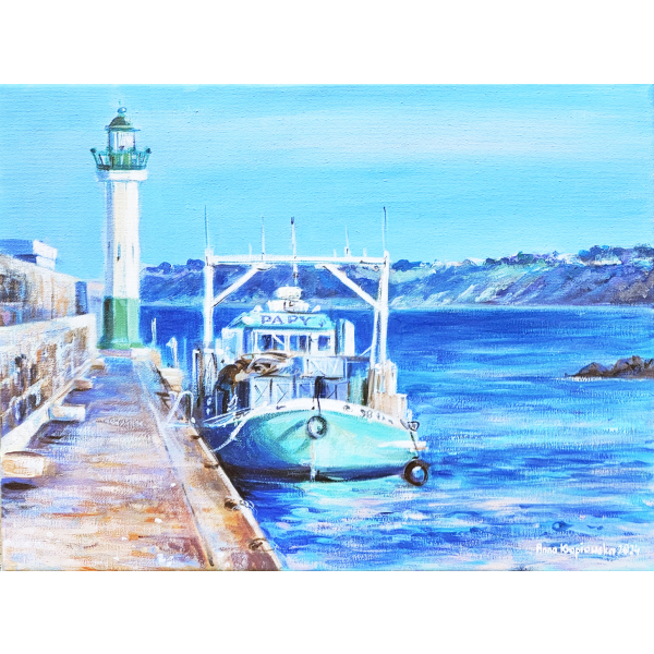 Papa's fishing boat in the harbor 29x40cm