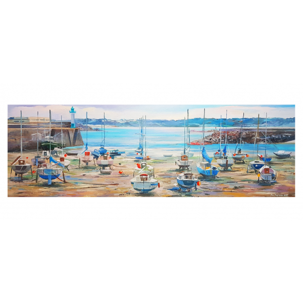 Postcard Port of Saint Quay in the morning 20x10cm