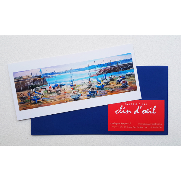Postcard Port of Saint Quay in the morning 20x10cm